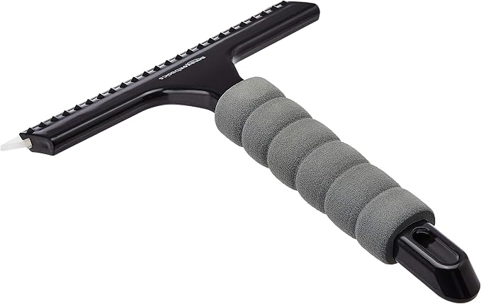 Amazon Basics All-Purpose Window Squeegee with Handle for Car Windshield, Shower, Glass, Mirror Cleaning, Silicone Rubber Blade, Streak-Free Results, Lightweight, Black, 8-inch