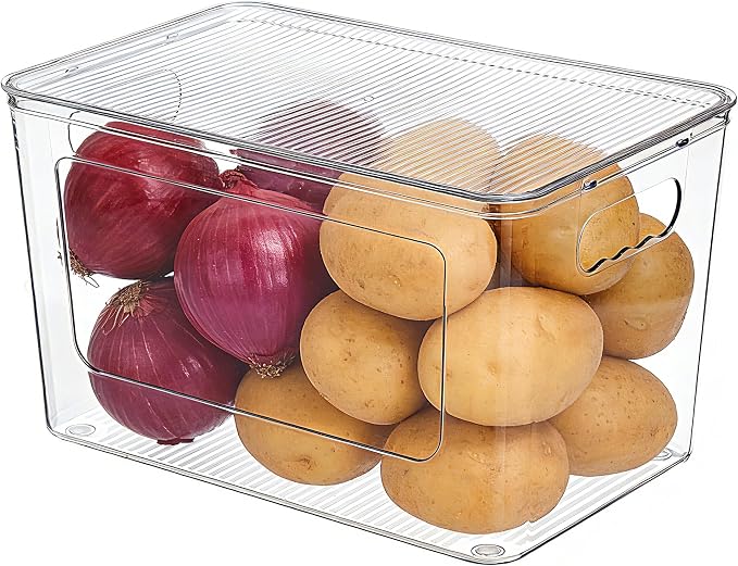 Vtopmart 1 Pack Trash Bag Holder, Stackable Garbage Bag Dispenser for 13/30/33 Gallon Bags, Onion and Potato Storage Bins for Kitchen, Clear Organizer Bins for Under Sink, Laundry Room