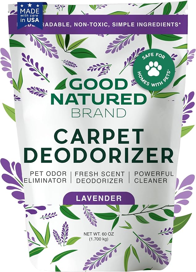 Good Natured Brand | Carpet Deodorizer & Freshener Powder | 60 oz Pet Odor Eliminator for Strong Odor & Pet Urine | Fresh Natural Lavender | Safe for Homes with Pets