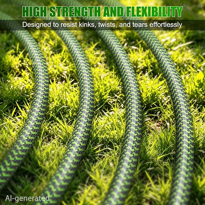 NON-EXPANDABLE Garden Hose 25ft x5/8'', Heavy Duty Flexible Water Hose with 10-Function Sprayer, Lightweight, Leak Proof, Durable Fabric Skin, Pressure Resistant for Yard, Outdoor