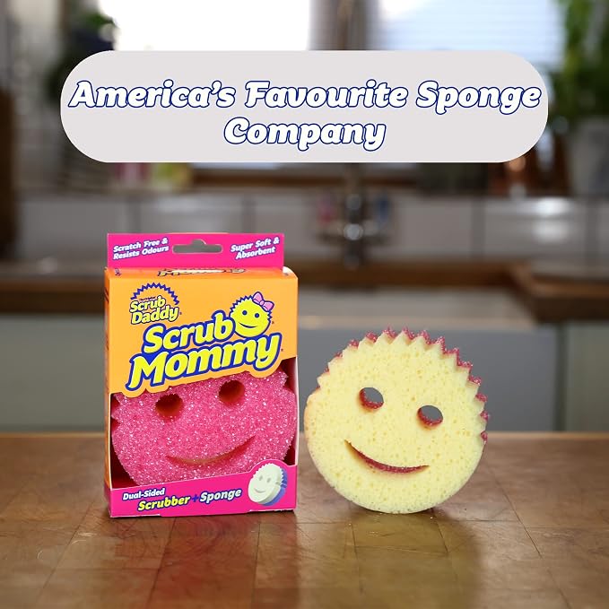 Scrub Daddy Dual Sided Texture Changing Sponge/Scrubber - Super Absorbent Sponge Side - Scrub Mommy (Pink) - 1 Count