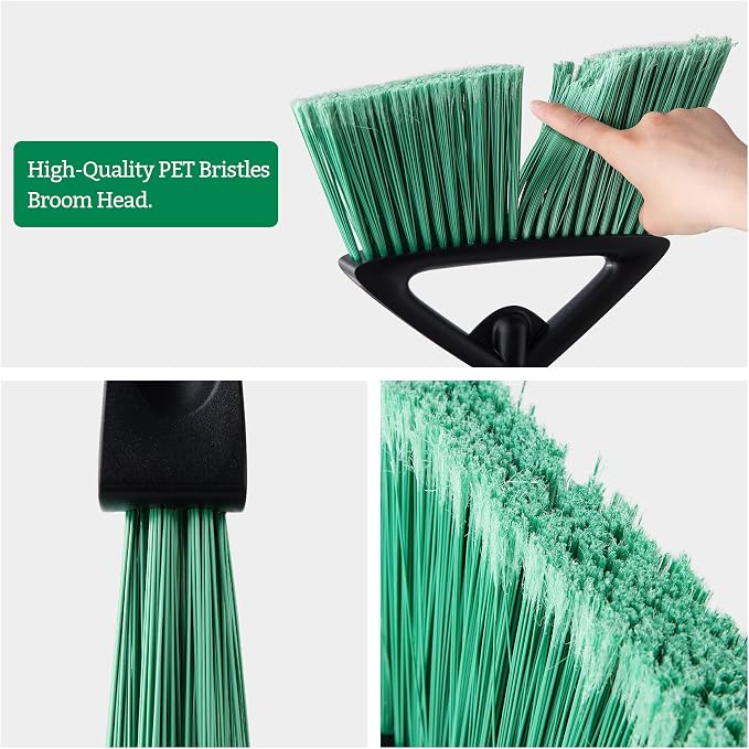Eyliden Commercial Broom and Dustpan Set, with Long Handle, Comb Teeth Dust Pan Sweep Set for Outdoor Garages Courtyard Sidewalks Decks Indoor Home Kitchen Room Office