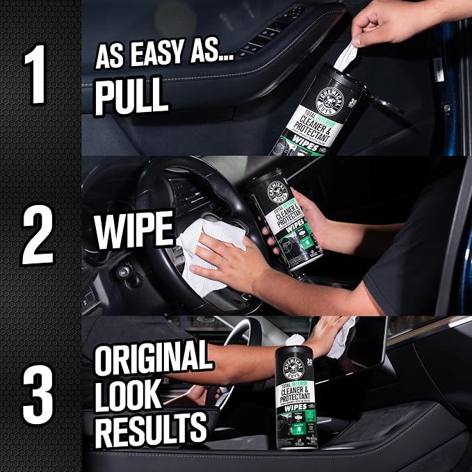 Chemical Guys, Total Interior New Car Smell Cleaner & Protect Wipes, 30 Ct | All-in-one wipes clean dashboards, vinyl, leather, fabric and glass with a new car scent, thirty per pack