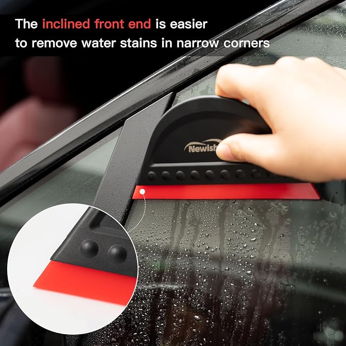 NEWISHTOOL Window Tint Squeegee Black Small Scraper for Vinyl PPF Tools | 3 PCS Different Hardness Channel Blade Mini Squeegee with Handle for Car Windshield Glass Mirror Cleaning Water Removal