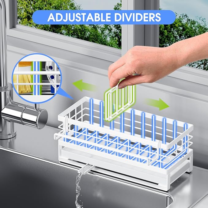 Kitchen Sink Sponge Holder - Self-Draining, Detachable Dish Cloth Holder, Rustproof Kitchen Countertop Organizer (White)
