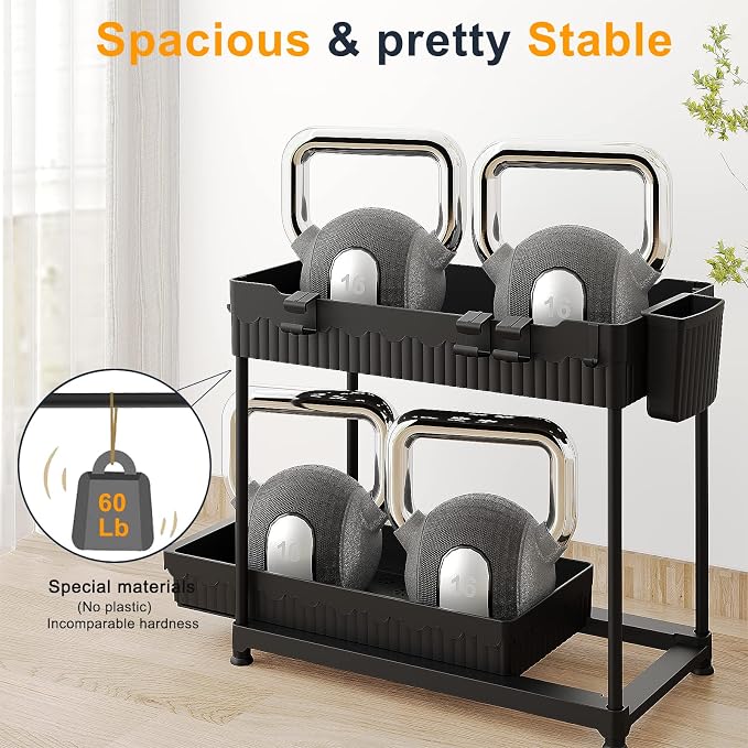 Sevenblue 2 Packs Under Sink Organizer, 2 Tier Under Kitchen Sink Organizer, Multi-Purpose Storage Shelf for Kitchen Bathroom Cabinet, Deep-Black,12.85 Inches