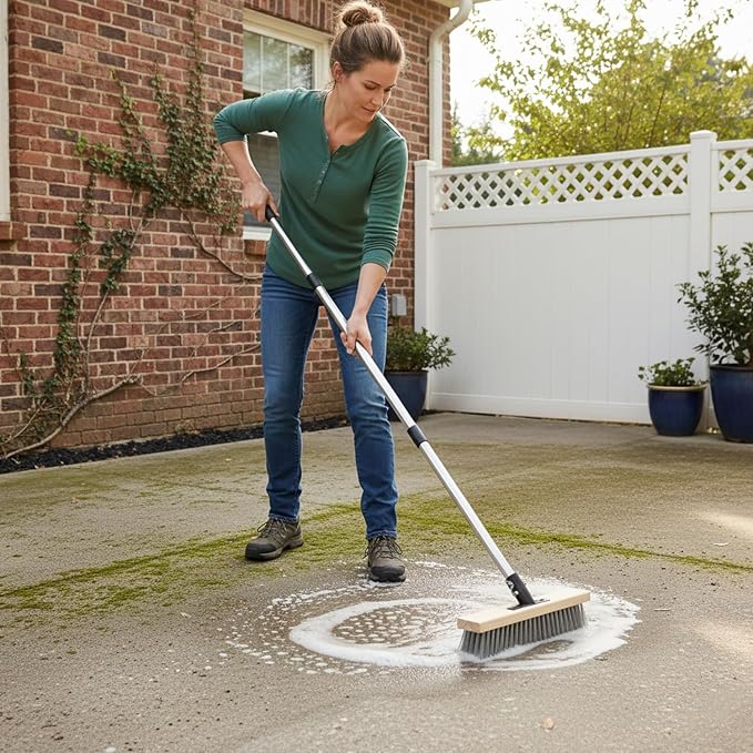 Wire Broom, Stainless Steel Scrub Brush with 59in Handle | Heavy duty wire brush removes weeds and moss from patios, decks, concrete, gardens, and garages. (59in)