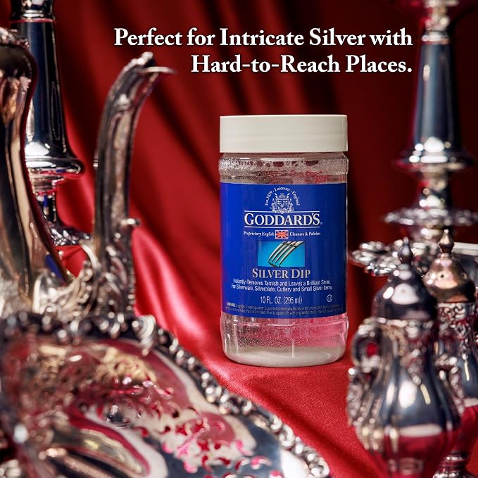 Goddard's Silver Cleaner Dip – Silver Jewelry Cleaner Solution for Hard-to-Reach Silverplate, Cutlery & Small Items – Professional Use Tarnish Remover – Silverware Cleaning Supplies (1 Gal)