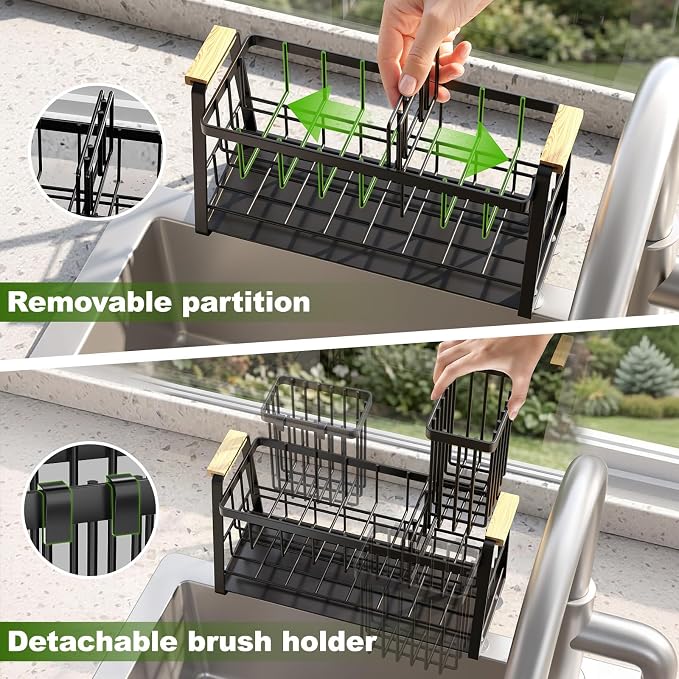 Housolution Sink Caddy Organizer, 2-Tier Sponge Holder for Kitchen Sink with Flexible High Brush Holder, Kitchen Countertop Storage Accessories, Soap Dispenser Organizer, Rustproof