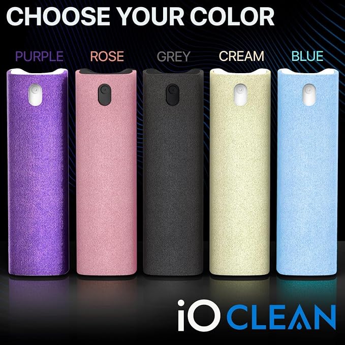 IO CLEAN Mini Screen Cleaner Spray – Finger Proof Screen Cleaner for | Smartphones, iPads, MacBooks, Laptops, Car Screens, Touchscreens – 3 in1 Mist Cleaner, Microfiber Cloth and Cover (Rose)