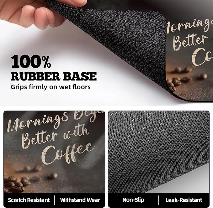 Dish Drying Mat Large Coffee Mat Absorbent Drying Mat for Kitchen Counter Coffee Bar Accessories 32"x 17", Latte Cups 4