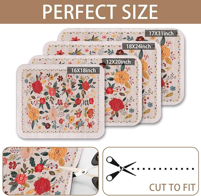 Vintage Floral Dish Drying Mat 18x24 Inch, Dish Mat Drying Kitchen Mats for Extra Large Absorbent Countertop, Aesthetic Boho Drying Matt Kitchen Counter Washable Heat Resistant Dish Drainer Rack Mat