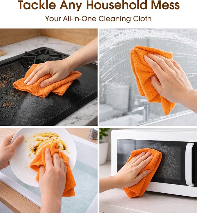 KitchLife Microfiber Cleaning Cloth Roll, 100 Pack - Tear-Away Microfiber Paper Towels, Lint-Free, Reusable, Washable for Kitchen, Car, Dishes, and Sensitive Surfaces (Coral)