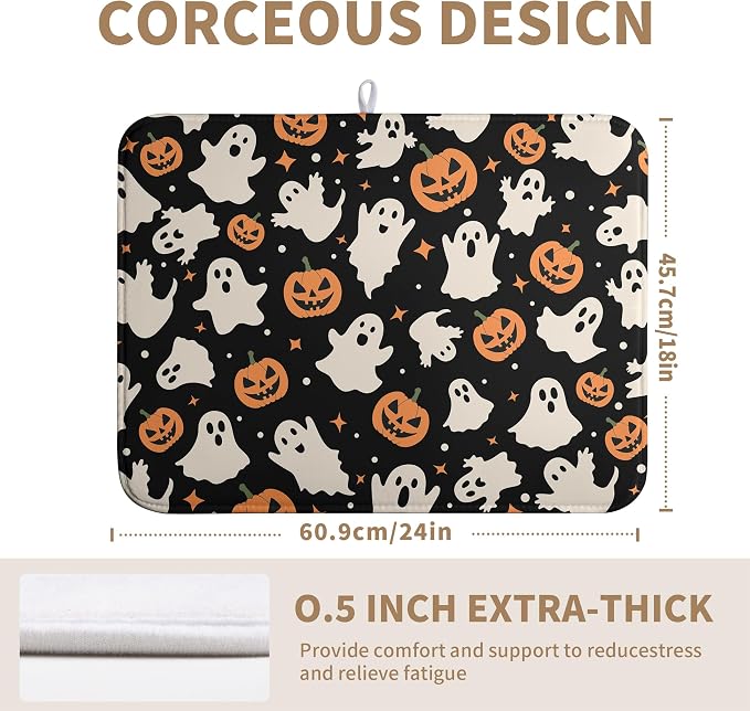 Halloween Dish Drying Mat for Kitchen Counter Pumpkin Spooky Ghosts Fall Dish Mat Absorbent Microfiber Reversible Dish Draining Mat Extra Large Dishes Pad 18 X 24 Inch
