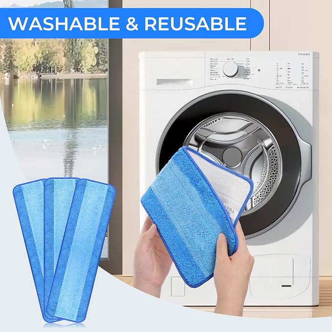Wlich 3 Pack Microfiber Cleaning Pads are Compatible with Bona Mop,18 Inch Replaceable Mop Pad Refill,Washable & Reusable Blue Microfiber Mop Pads for Hardwood and Hard-Surface Floors | Washable Reusable Microfiber; Wet & Dry Cleaning; For Hardwood And...