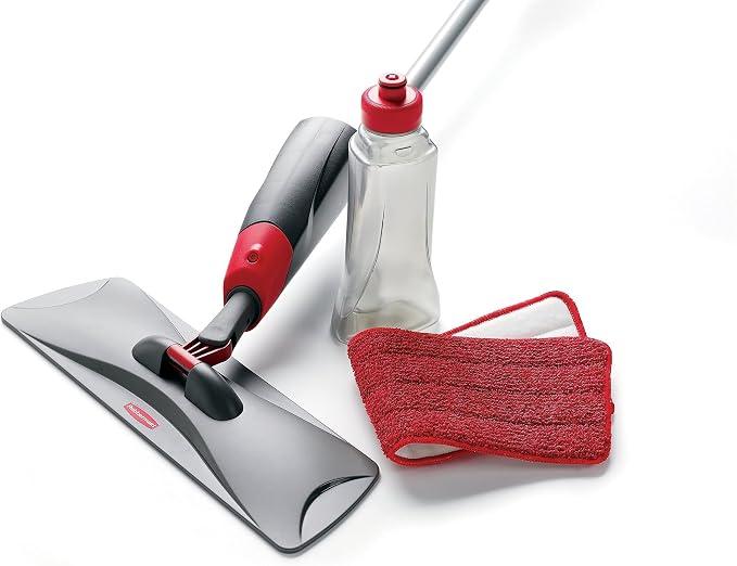 Rubbermaid Reveal Spray Mop Replacement Head, Red, Reusable Wet Mop Microfiber Pad for Floor Cleaning in Kitchen/Bathroom/Kitchen/School (Pack of 8)