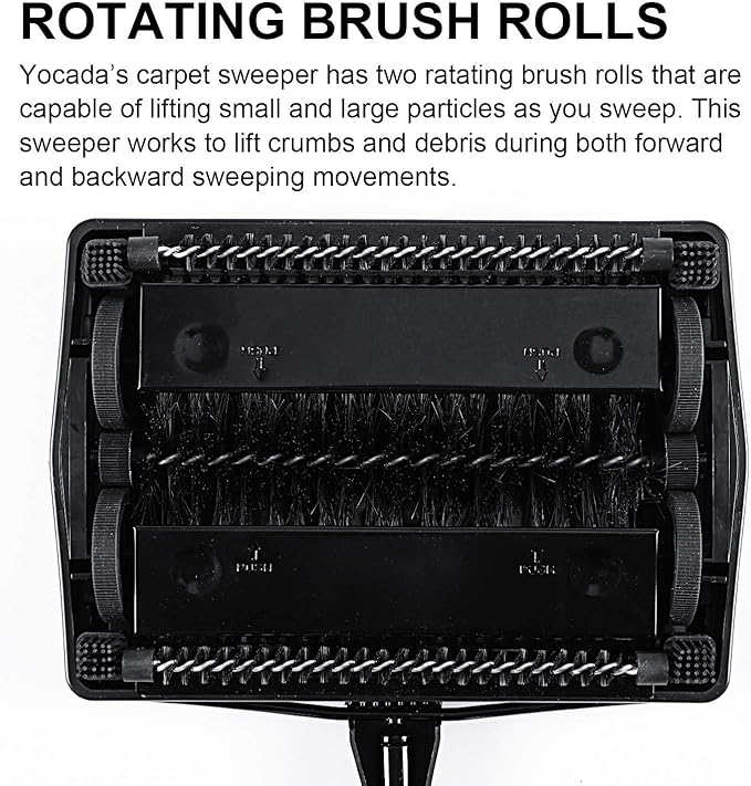 Yocada Carpet Sweeper Cleaner Manual Hand Push Non-Electric Black | for Home Office Low Carpets Rugs Undercoat Carpets Pet Hair Dust Scraps Paper Small Rubbish Cleaning with a Brush