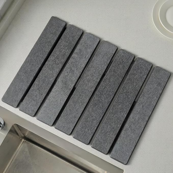 Super Absorbent Stone Dish Drying Mat – 16" x 12" Compact Fast-Drying Diatomite Mat for Countertops, Cups & Small Dish Loads