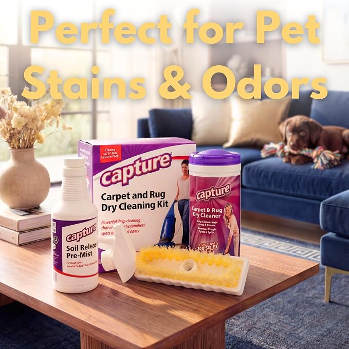 Capture Carpet Total Care Kit 100 - Carpet Deodorizer & Freshener Powder - Spot & Stain Remover - Pet Odor Eliminator - Fresh Natural Scent - Dry Rug Powder Cleaner w/Pre-Mist Spray