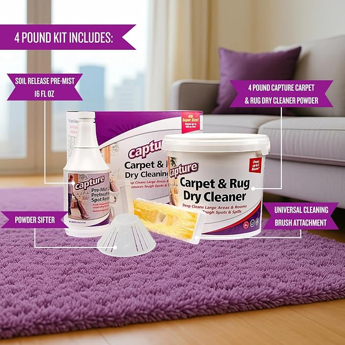 Capture Carpet Total Care Kit 400 - Carpet Deodorizer & Freshener Powder - Spot & Stain Remover - Pet Odor Eliminator - Fresh Natural Scent - Dry Rug Powder Cleaner w/Pre-Mist Spray