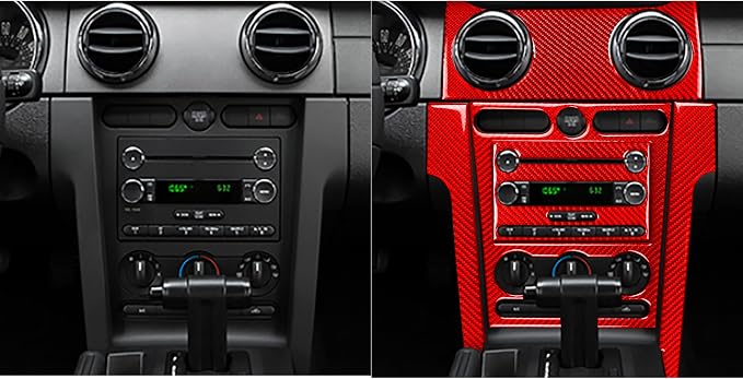 Red Real Carbon Fiber Trim for Ford Mustang Accessories | for GT Shelby 2005 2006 2007 2008 2009 Central Console Panel Air Outlet Vent Kit Interior Thick Overlay Decal 7PCs