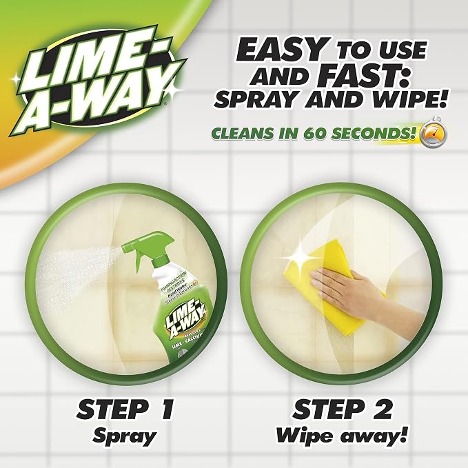 Lime-A-Way Hard Water Stain Remover Spray, Removes Lime, Calcium & Rust in Seconds, Bathroom Cleaner, 22 fl oz (2-count)