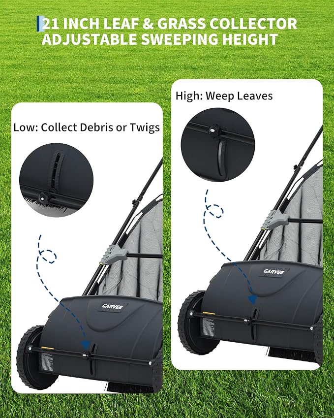 21-Inch Push Lawn Sweeper, 3.5 Cu. Ft. Hopper Leaf & Grass Collector, 4 Spinning Brushes, Adjustable Brush Height, Manual Yard Sweeper for Grass Clippings, Leaves & Light Debris, Black & Orange | 4 Spinning Brushes, Adjustable Brush Height, Manual Yard...