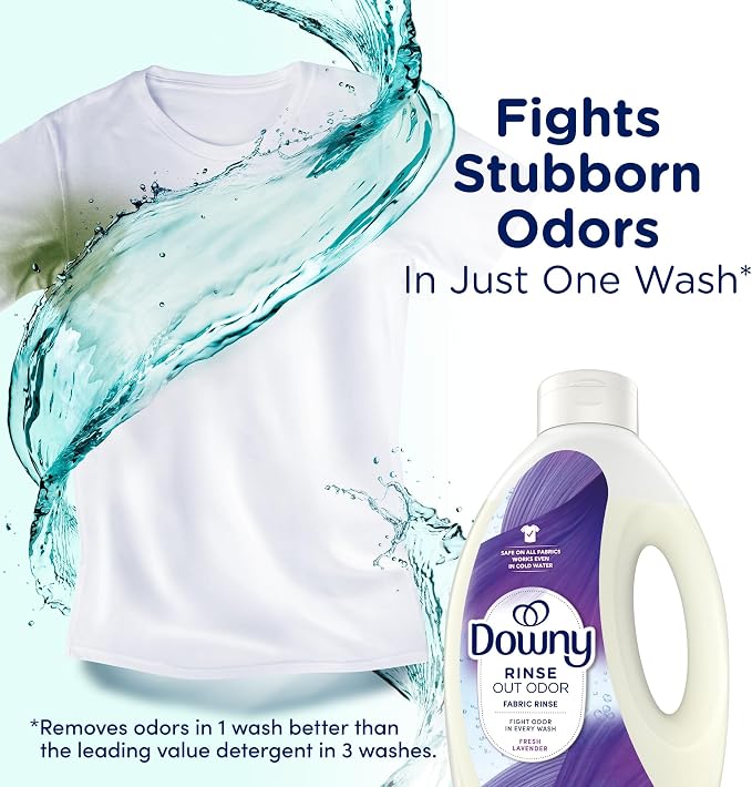 Downy Rinse Laundry Odor Remover, Fresh Lavender Scent, 62 FL OZ, Fabric Softener and Laundry Odor Removal Rinse