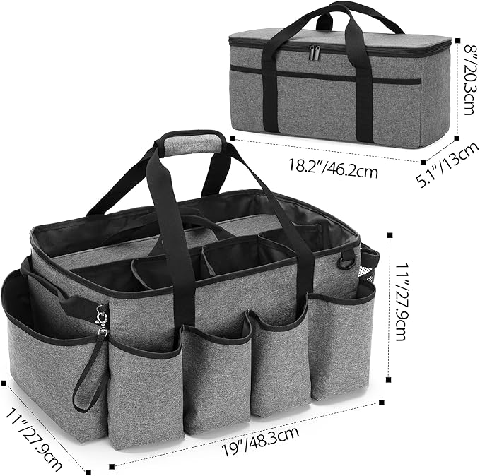 HODRANT Detailing Bag with Polisher Carry Bag for Buffer Bottle Towel | Large Detail Care Box for Auto Detailing Supplies, Car Wash Caddy & Trunk Organizer for Cleaning Kit, Gray, Patent Design