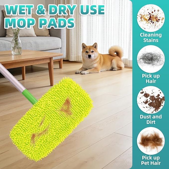 6 Pack Reusable Mop Pads for Swiffer, Washable Wet Pads Refill, Green&Pink | Compatible with Swiffer Sweeper Mop | Microfiber Mop Pads for Swiffer | Dry Sweeping Cloths for Mopping Floors