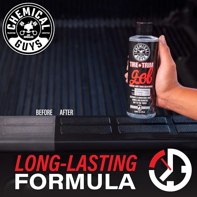 Chemical Guys, Tire & Trim Gel for Plastic & Rubber, Restores Shine, 16 oz | Thick gel restores faded tires, trim and bumpers with a deep shine and a protective layer, non-greasy