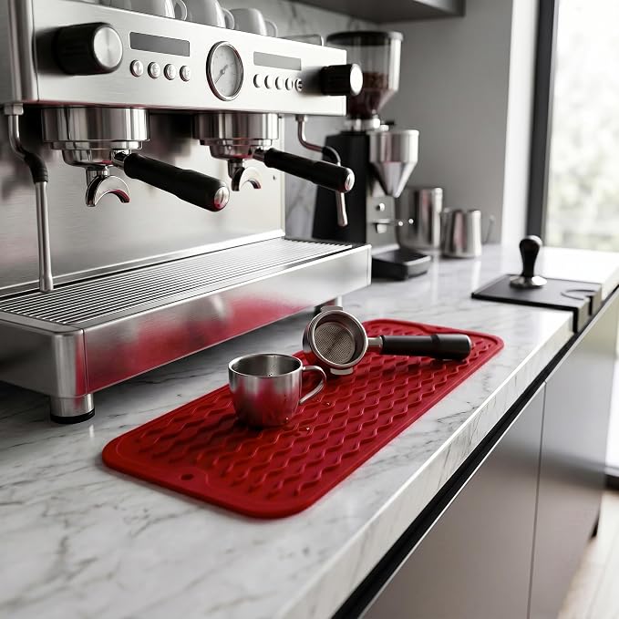 MicoYang Silicone Dish Drying Mat for Multiple Usage,Easy clean,Eco-friendly,Heat-resistant Silicone Mat for Kitchen Counter,Sink,Bar,Bottle,or Cup Red M 17 inches x 6 inches