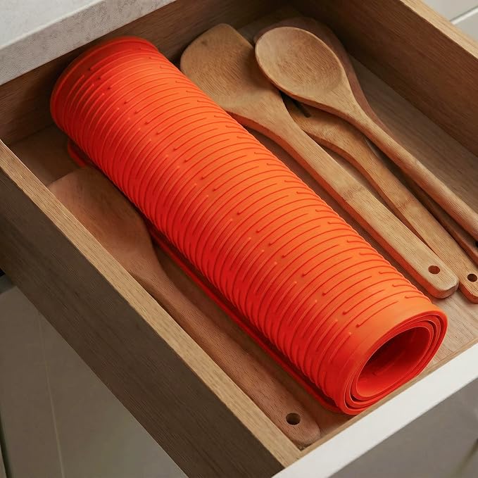 MicoYang Silicone Dish Drying Mat for Multiple Usage,Easy clean,Eco-friendly,Heat-resistant Silicone Mat for Kitchen Counter or Sink,Refrigerator or Drawer Liner Orange 4XL 32 inches x 18 inches