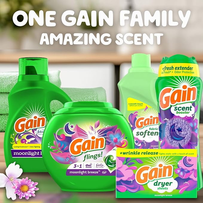 Gain In-Wash Laundry Scent Booster Beads Long-Lasting Fresh Scent Beads All Day Freshness and Odor Protection, Moonlight Breeze Scent, 24 oz (Packaging May Vary)