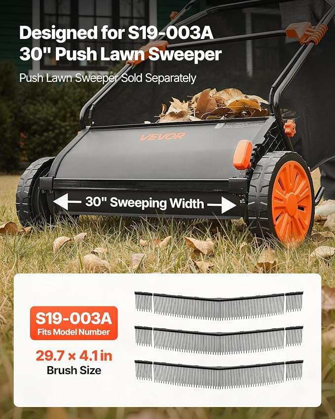 VEVOR 3 Packs Lawn Sweeper Brush Replacement, Compatible with VEVOR 30 in Lawn & Leaf Collector Sweepers, Yard Sweeper Brush Paddle with Durable V-Shaped Bristles for Easy Grass Leaf Cleanup | Compatible with Our 30 in Lawn & Leaf Collector Sweepers, D...