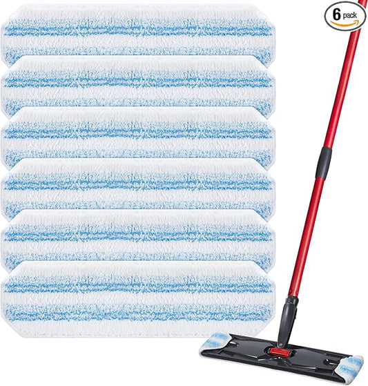 6 Pack H2prO Mop Pads Compatible with O Ceda H2PrO Flat Mop System | 100% Microfiber Mop Head Replacements, Washable and Reusable for H2prO Mop Refills, White