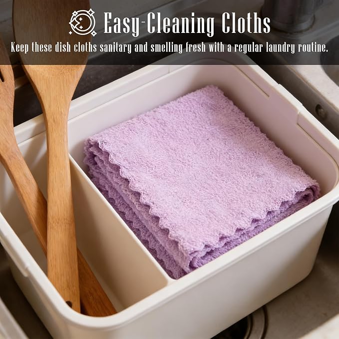 24 Pack Kitchen Dishcloths - Does Not Shed Fluff - Reusable Dish Towels, Dish cloths, Super Absorbent Coral Fleece Cleaning Cloths, Nonstick Oil Washable Fast Drying, 7 x 9 Inch (Multicolor) | Reusable Coral Fleece Cloths Washable Fast Drying and Easy ...