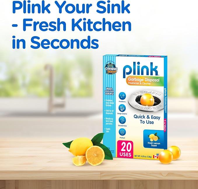 COMPAC HOME Plink Garbage Disposal Cleaner and Deodorizer, Air Fresheners for Garbage Disposal, Lemon Scent, Home Cleaning Products for Kitchen Sink and Clogged Drains, 20 Count (Pack of 1)