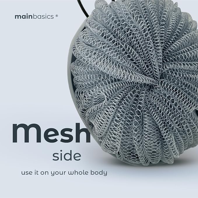MainBasics Shower Tool Duo 2-1 Shower Loofah Sponge and Exfoliating Body Scrubber (2 Pack, Skyway)