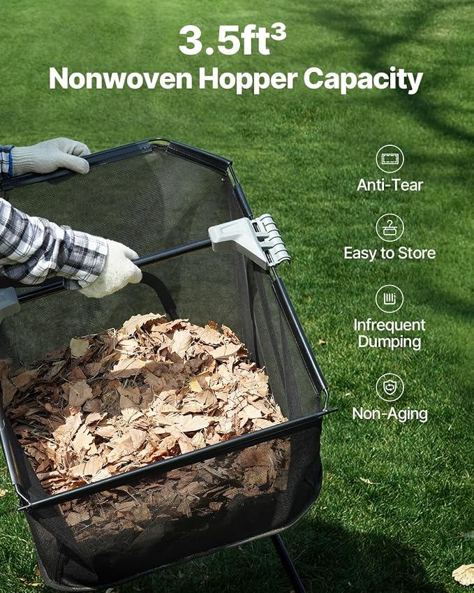 VEVOR Push Lawn Sweeper, 21inch Leaf & Grass Collector, Heavy Duty Thickened Steel Durable to Use with Large Capacity 3.5 cu. ft. Mesh Collection Hopper Bag, 2 Spinning Brushes | Adjustable Brush Height & 2 Spinning Brushes, Manual Yard Sweeper for Lea...