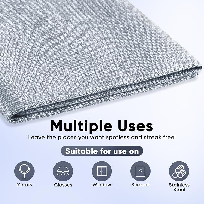 HOMEXCEL Microfiber Glass Cleaning Cloth 12 PK, Lint Free Streak Free, Reusable Magic Cleaning Cloth for Cleaning Windows, Glasses, Mirrors, Screens, Stainless Steel, and More Grey-12”×12”