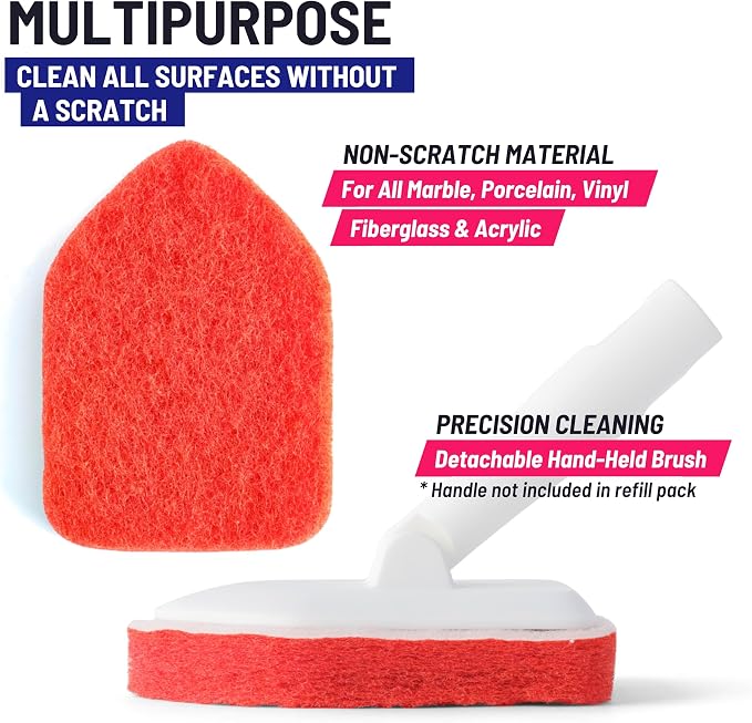 Scrubber Sponge Refill for 3 in 1 Moku Home Shower Scrubber, 2-Pack (Red) | Non-Scratch Pads for Tub, Tile, Sink, Shower, Kitchen, Wall & Floor; for Moku Home Extendable Long-Handle Bathroom Brush