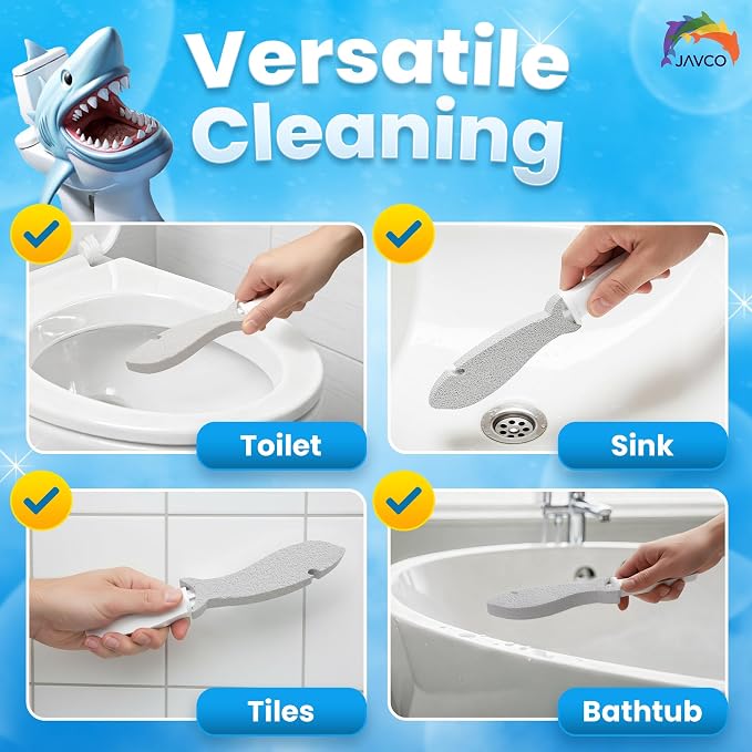 JAVCO Pumice Stone for Cleaning with Handle (2 Pack) – Scrubbing Stone for Porcelain, Ceramic and Tile, Pumiceshark for Toilet Cleaning (2, small pack)