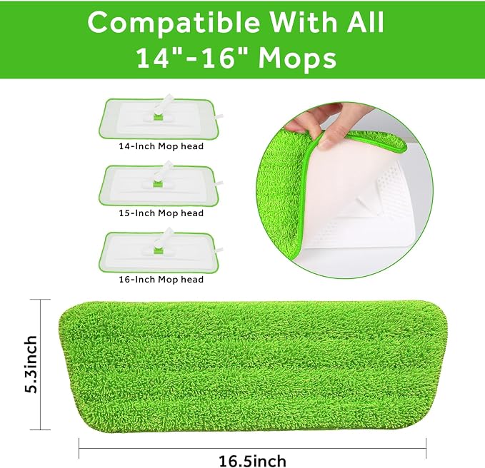 16.5" Microfiber Mop Pads Refills, 3 Pack Reusable Replacement Heads | reusable wet mop refills, machine washable for 14-16 inch spray mops, hardwood floors, dust cleaning & scrubbing