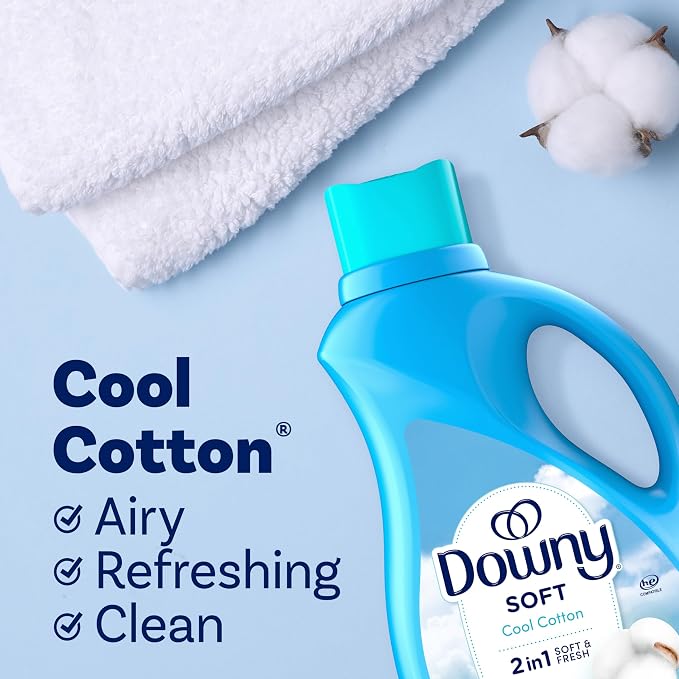 Downy Soft, 2 in 1 Soft and Fresh Liquid Fabric Softener, Cool Cotton, 111 fl oz, 150 Loads, Fabric Conditioner Liquid provides softness and freshness for fabrics