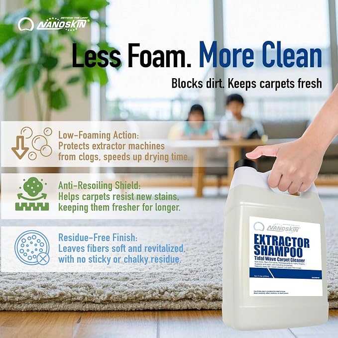 Nanoskin EXTRACTOR SHAMPOO Low Foaming Carpet Cleaner 5 Gallons - Machine Use Upholstery Cleaner, Stain Remover & Odor Eliminator on Rug Car Upholstery Carpets | For Automotive, Home, Office & More
