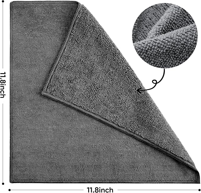 TEAWOO 10 PCS Grey Microfiber Cleaning Cloths, Highly Absorbent Microfiber Towels for Car, Kitchen, Bathroom and Household Cleaning, 11.8" X11.8