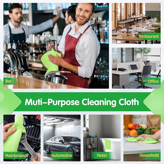 FIXSMITH Sage Green Microfiber Cleaning Cloth -Pack of 12, Highly Absorbent Cleaning Rags, 16"X12" All Purpose Cleaning Towels for Housekeeping, Kitchen, Car, Lint Free and Reusable Microfiber Towels