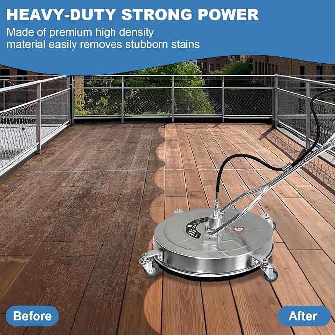 20" Pressure Washer Surface Cleaner with Dual Handles – Stainless Steel, 4-Wheel Design for Driveways, Sidewalks, Curbs, Decks, & Patios – 4600 PSI, High-Efficiency Cleaning Accessory