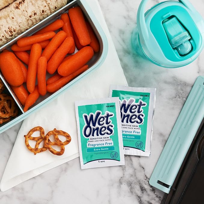 Wet Ones Hand and Face Wipes, Unscented for Sensitive Skin, Individually Wrapped, 24 Count, 6 Pack